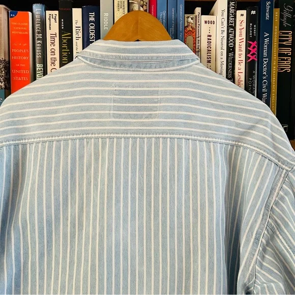 Vintage Levi's 1990s Striped Chambray Denim Long Sleeve Shirt, size XL FLAW - Picture 10 of 11